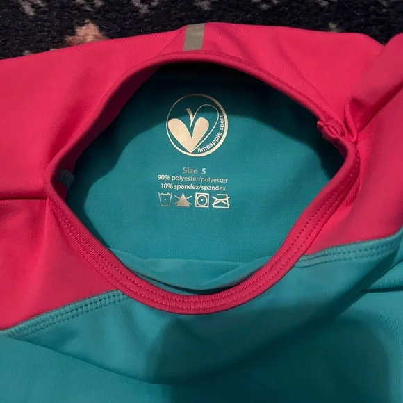 Limeapple Sport Kids Swim Shirt - Teal, Red, and Yellow girls size 5 - Picture 2 of 3